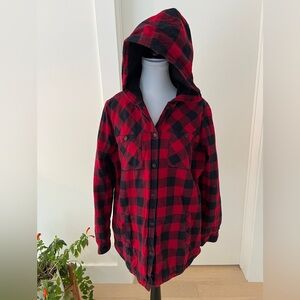 EDDIE BAUER Lined Buffalo Plaid Button Front Hooded Shacket Shirt Cabincore